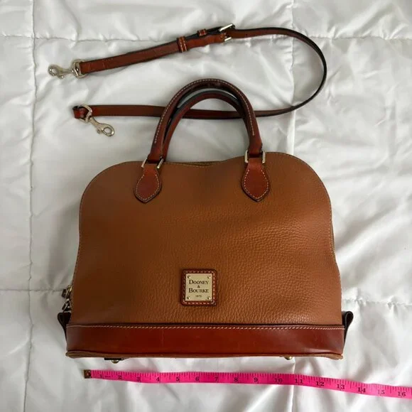 Dooney & Bourke Dome Tan/Brown Satchel Shoulder Bag Cross Body Pebbled Leather